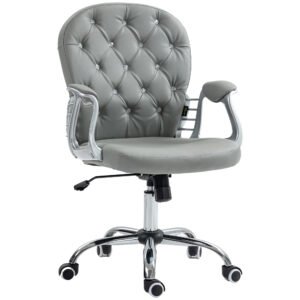 Computer Desk Chair with 360¬∞ Swivel, PU Diamante Padded, Base 5 Castor Wheels, Ergonomic Desk Chair for Home Work, Grey