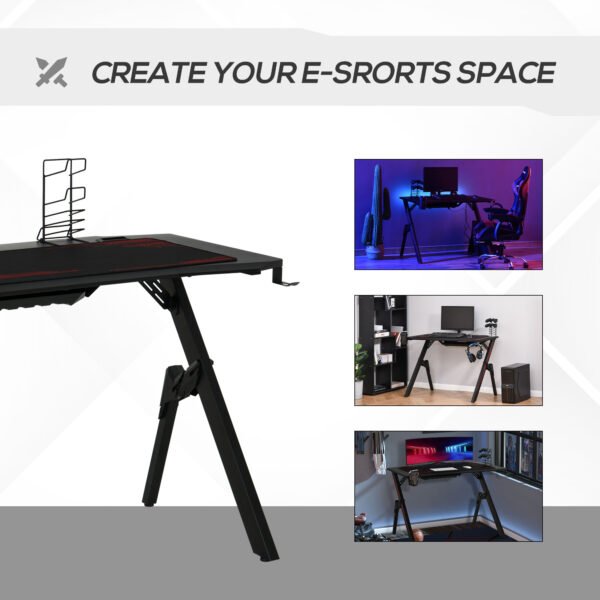 Gaming Desk, Racing Style Computer Table with Game Handle Holder, Cupholder, Headset Hook and Spider Leg for Study Workstation, Black - Image 4