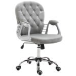Ergonomic Office Chair with Diamond Tufted, Velour Padded, 5 Castor Wheels, 360¬∞ Swivel Ergonomic Desk Chair, Grey