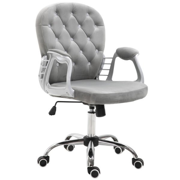 Ergonomic Office Chair with Diamond Tufted, Velour Padded, 5 Castor Wheels, 360¬∞ Swivel Ergonomic Desk Chair, Grey