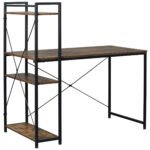 Study Desk, Computer Table with 4-Tier Bookshelf, Home Office Workstation, Metal Frame, Wooden Top, Rustic Brown & Black