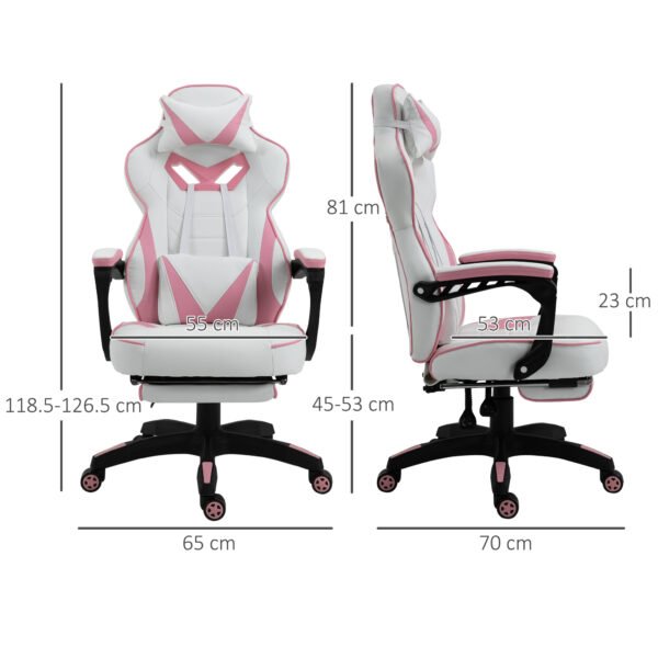 Ergonomic Racing Gaming Chair Office Desk Chair Adjustable Height Recliner w/ Wheels, Lumbar Support, Retractable Footrest, Pink - Image 3