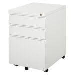 Wooden Cabinet Lockable File Cabinet Mobile Cabinet with 3 Drawers, Storage for Office Equipment, 60H x 39W x 48Dcm, White