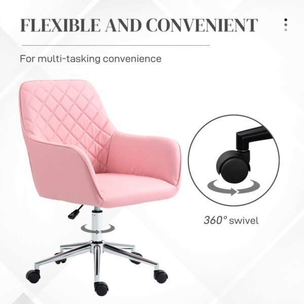 Office Desk Chair, Leather-Feel Fabric Computer Desk Chair with Rolling Wheels and Adjustable Height for Home, Pink - Image 5