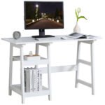 Study Table with Bookshelf, Compact Computer Desk with Storage Shelves, PC Workstation for Home Office, White.