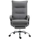 Microfibre Office Chair with Vibration Massage, Heat, Reclining Back, Footrest, Armrest, Double Padding, Grey