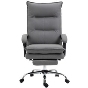 Microfibre Office Chair with Vibration Massage, Heat, Reclining Back, Footrest, Armrest, Double Padding, Grey