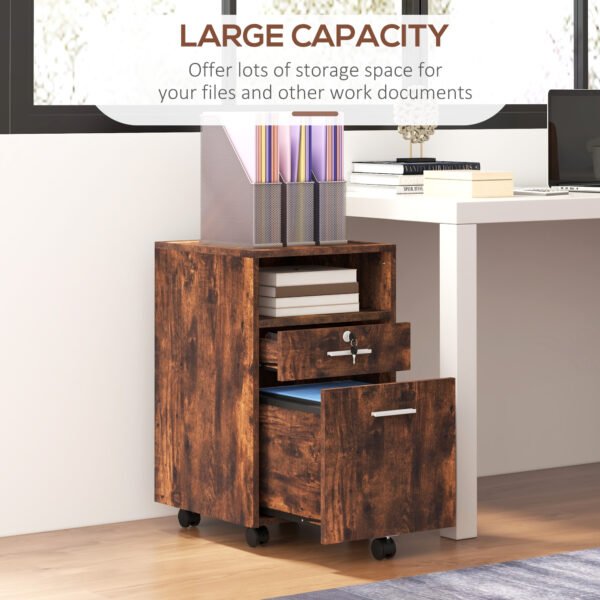 Lockable Filing Cabinet for Home Office, Mobile File Cabinet with Wheels Hanging Bar for A4, Letter Size, Rustic Brown - Image 7