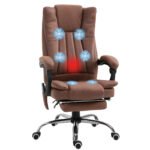 High Back Vibration Massage Office Chair, Executive Office Chair, Heated Reclining Leathaire Fabric Chair w/ Footrest, Brown