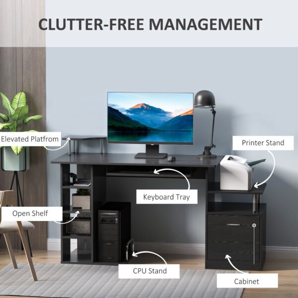 Computer Desk PC Workstation with Drawer Shelves CPU Storage Rack Home Office Furniture (BLACK) - Image 4