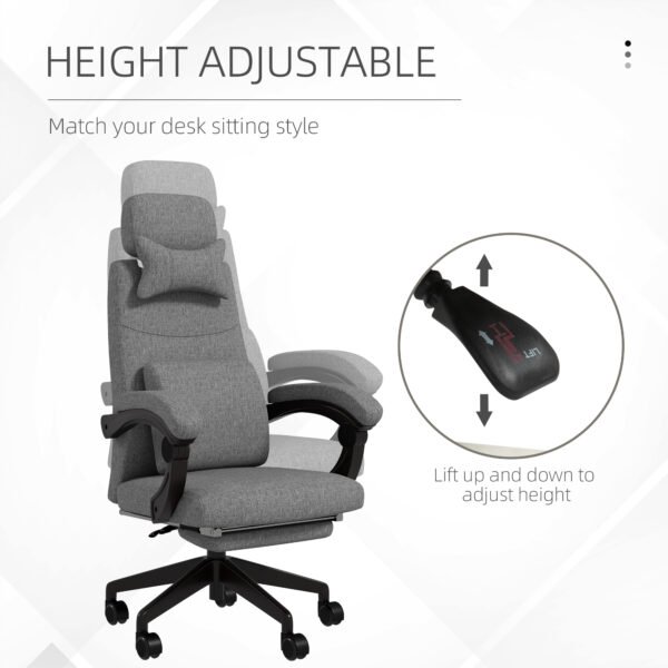 Executive Office Chair w/ Reclining Back and Footrest, Lumbar Support, High Back, Computer Chair, Adjustable, Swivel, Dark Grey - Image 4