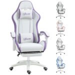 Gaming Chair, Recliner with PU Leather, 360 Swivel, Footrest & Lumbar Support, Purple