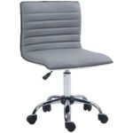 Adjustable Swivel Home Office Chair with Armless Mid-Back, Computer Desk Chair in PU Leather and Chrome Base, Light Grey