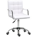 Home Office Chair with Adjustable Height, Armrest and Wheels, Makeup Chair, PU Leather Swivel Study Chair, White