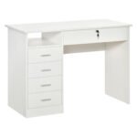 Computer Desk, Home Office Desk with Lockable Drawer, Storage Shelf for Study Bedroom, 110 x 50 x 76 cm, White
