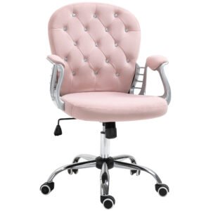 Ergonomic Desk Chair 360¬∞ Swivel Diamond Tufted Home Work Velour Padded Base 5 Castor Wheels, Pink