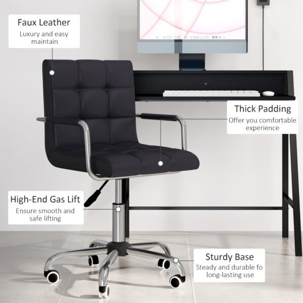 Office Chair and Desk Set, Faux Leather Swivel Chair with Wheels & Study Desk with Storage Shelf, Black - Image 6