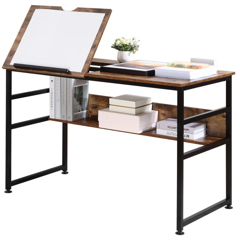 Adjustable Drafting Table Art Desk Drawing Table, Craft Desk Workstation for Painting, Multifunctional Writing Desk w/ 15-Level