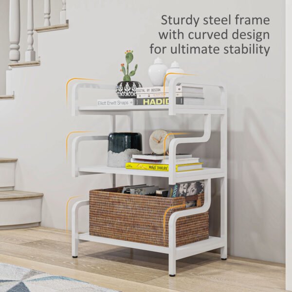 3-Tier Storage Shelves, Metal Shelving Unit, Industrial Printer Table for Home Office, Display Rack for Living Room, White - Image 5
