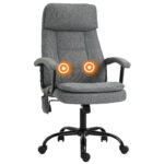 Massage Office Chair w/ 2-Point Massage, Linen-Look Fabric, Ergonomic, Adjustable Height, 360¬∞ Swivel, 5 Castor Wheels, Grey