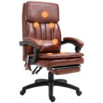 High Back Office Chair, Gaming Recliner Chair with Footrest, 7 Massage Points, Adjustable Height, Reclining Back, PU, Brown