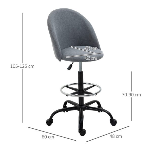 Ergonomic Drafting Chairwith Adjustable Height, Padded Seat, Footrest, Draughtsman Chair, 360¬∞ Swivel Tall Office Chair, Grey - Image 3