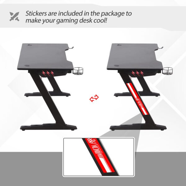 Racing Style Gaming Desk with LED Lights, Z-Shaped Computer Table Workstation with Cup Holder, Headphone Hook for Study, Home Office, Black - Image 8