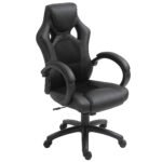 Faux Leather Ergonomic Desk Chair with High Back, Wheels, Armrests, Executive Swivel Chair, Ebony Black