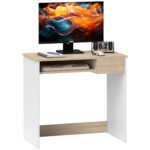 Compact Computer Table with Keyboard Tray Drawer Study Office Working Gaming Writing Desk, Oak Colour