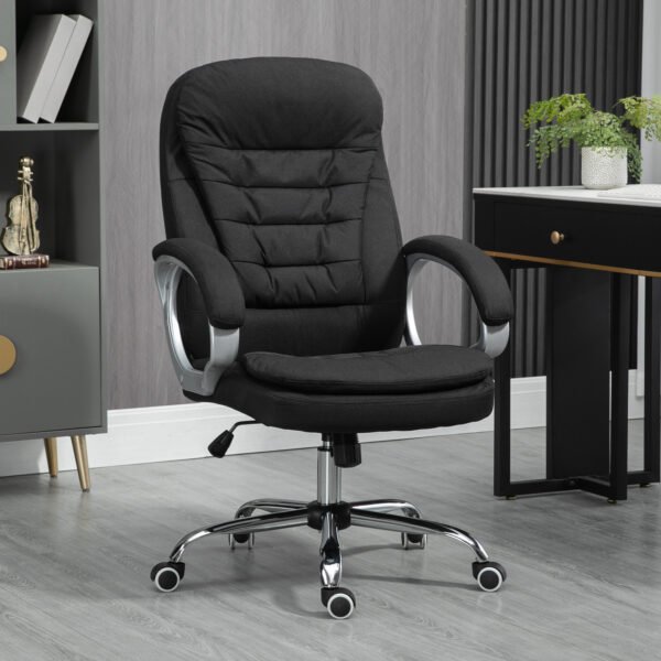 Ergonomic Office Chair, Executive Office Chair with Arm, Swivel Wheels, Linen Fabric, Adjustable Height, Black - Image 2