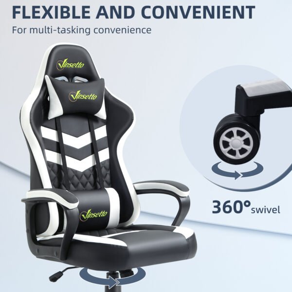 Racing Gaming Chair with Lumbar Support, Headrest, Swivel Wheel, PVC Leather Gamer Desk Chair for Home Office, Black White - Image 6