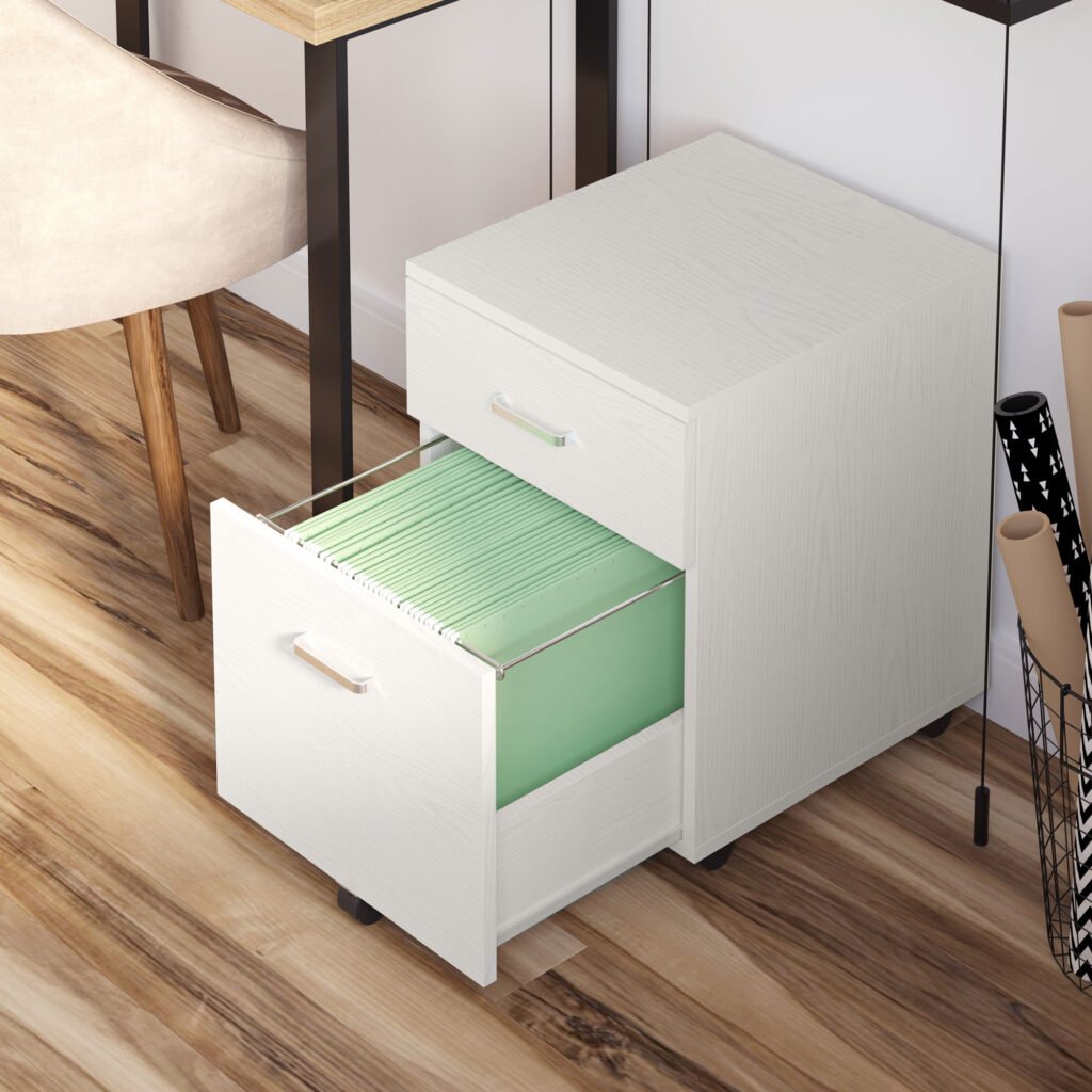 2-Drawer Locking Office Filing Cabinet w/ 5 Wheels Rolling Storage Hanging Legal Letter Files Cupboard Home Organisation White