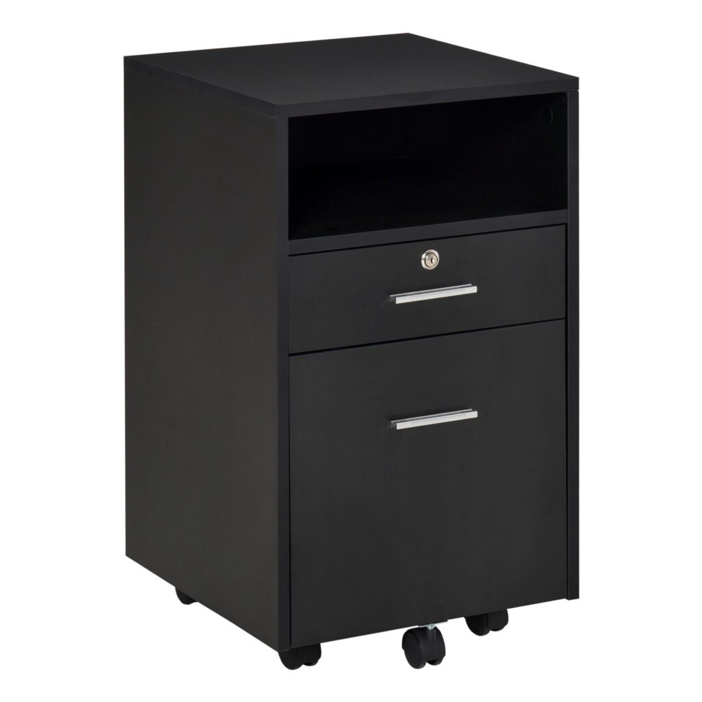 Black Cabinet Mobile Lockable File Cabinet with 2 Drawers, Storage for Office Equipment, 65H x 39W x 40Dcm