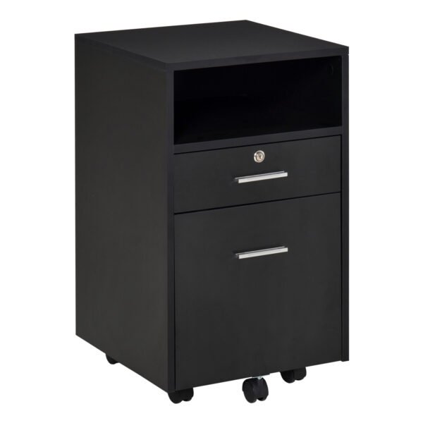 Black Cabinet Mobile Lockable File Cabinet with 2 Drawers, Storage for Office Equipment, 65H x 39W x 40Dcm