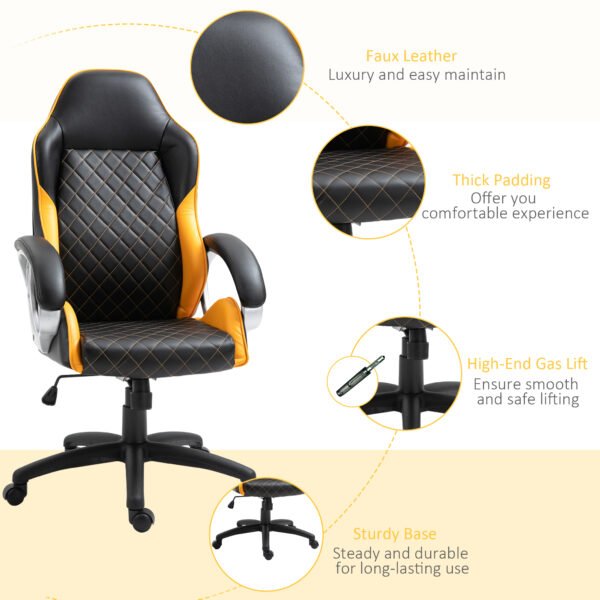 Office Chair Faux Leather Diamond Line High-Back Rocker Swivel Computer Desk Chair with Wheels, Black Orange - Image 8