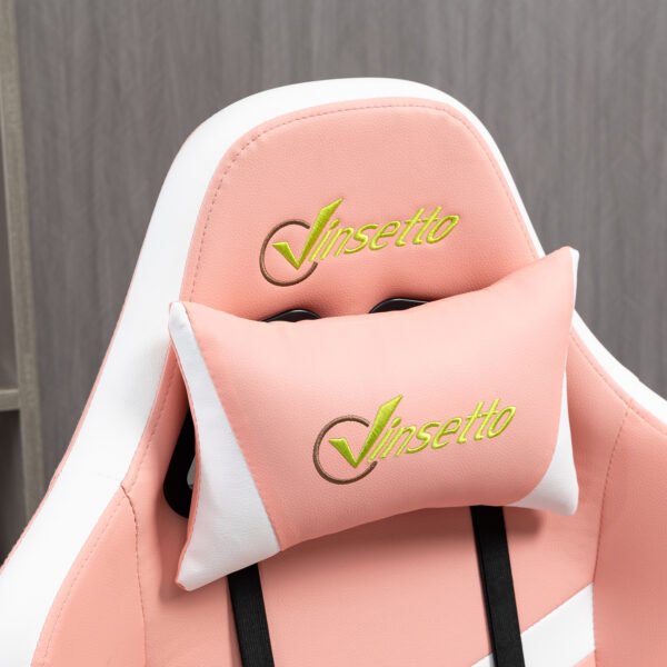 Racing Gaming Chair with Lumbar Support, Headrest, Swivel Wheel, PVC Leather Gamer Desk Chair for Home Office, Pink - Image 8