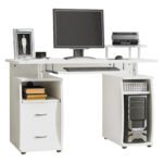 Computer Desk Office PC Table Workstation with Keyboard Tray, CPU Shelf, Drawers, Sliding Scanner Shelf, White