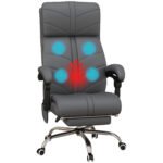 Vibration Massage Office Chair with Heat, PU Leather Computer Chair with Footrest, Armrest, Reclining Back, Grey