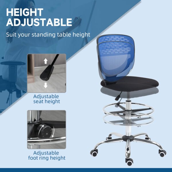 Draughtsman Chair, Armless Mesh Office Chair, Swivel Design with Lumbar Support & Foot Ring, Tall Office Chair, Dark Blue - Image 5