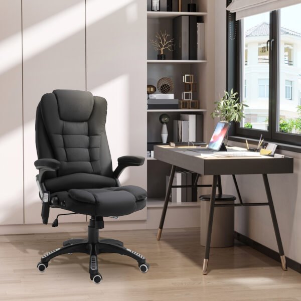 Massage Office Chair w/ 6 Heated Vibration Points, Executive Office Chair with Linen-Feel Fabric, 360¬∞ Swivel Wheels, Black - Image 2