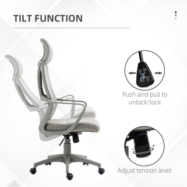 Ergonomic Desk Chair with Adjustable Height, Wheeled Base, Mesh Office Chair for Home Workstations, Grey - Image 5
