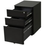 File Cabinet, 3-Drawer Lockable, for Letter/Legal/A4, Steel Office Storage with Wheels, Black