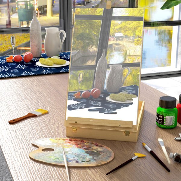 Wooden Table Easel Box Hold Canvas up to 61cm, Adjustable Beechwood Storage Table Box Easel, Portable Folding Artist Drawing - Image 2
