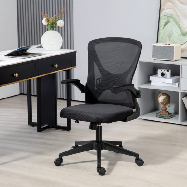 Ergonomic Mesh Task Chair: Adjustable Lumbar Support, Flip-Up Arms & Swivel Base, Black - Image 2