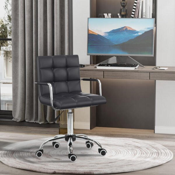 Office Chair Mid Back Faux Leather Desk Chair, Swivel, Armrests, Wheels, Height Adjustable, Black - Image 2