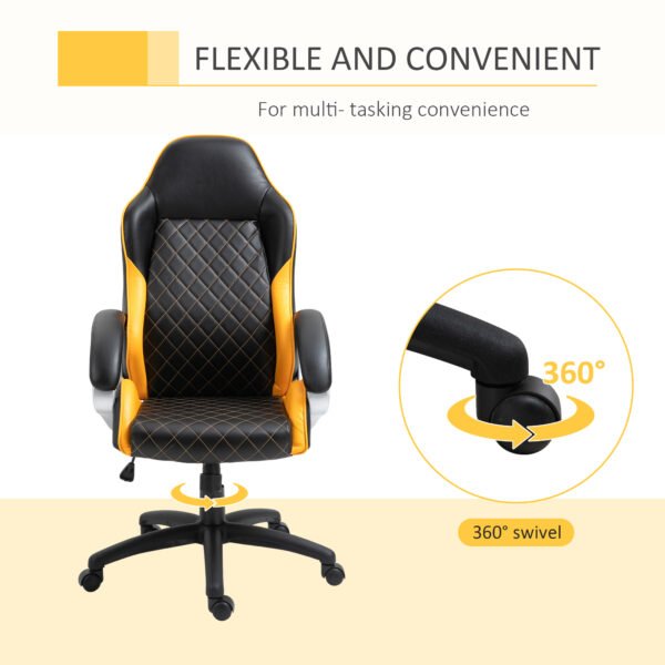 Office Chair Faux Leather Diamond Line High-Back Rocker Swivel Computer Desk Chair with Wheels, Black Orange - Image 7