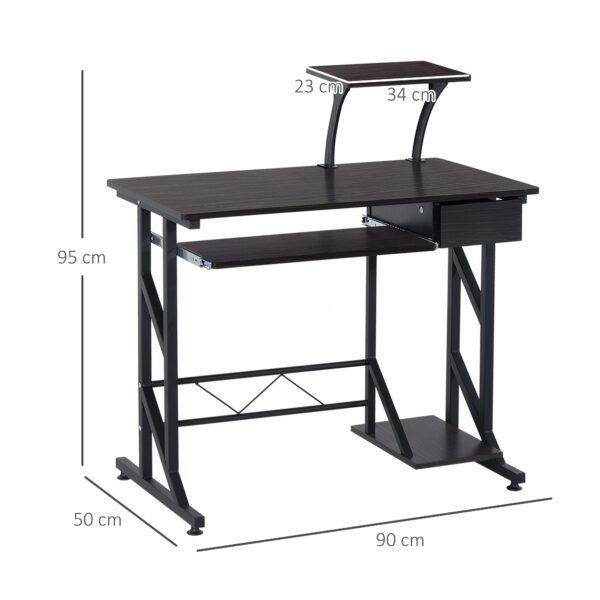 Wooden Computer Desk with Display Shelf, Executive PC Workstation for Home Office, Brown - Image 3
