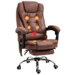 Heated 6 Points Vibration Massage Executive Office Chair Adjustable Swivel Ergonomic High Back Desk Chair with Footrest Brown