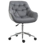 Velvet Swivel Chair, Ergonomic Office Chair with Adjustable Height, Arm and Back Support, Dark Grey