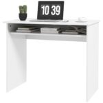 Writing Desk, Computer Table, Small Writing Desk with Storage Shelf, High Gloss, Modern Home Office Desk, White